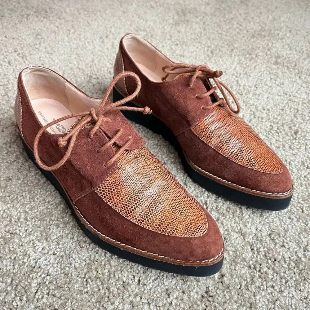 VTG Brenda Zaro Spain Suede Leather Platform Oxford Shoes Size 39